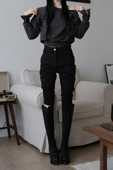 ソフトボタンスリーブスウェットシャツ