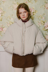 Shirring Hood Padding Jacket [Ivory]