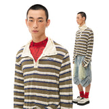ストライプニットパネルハイネック長袖Tシャツ
