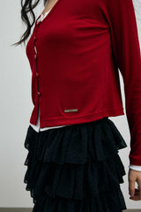 LYLA LAYERED CARDIGAN / RED-WHITE