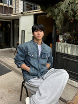 With denim biker jacket