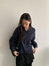 ビンタチェック襟付きブラウス