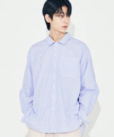 Side slit Stripe Cotton Shirt S139  Sky