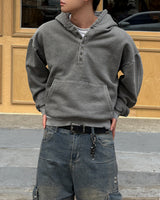 Fleece Henley Neck Pigment Hoodie