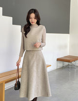 [3 piece set] レディユーハーフネックニットウールベストスカートセット