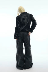 Studded Spine Embroidered PU Leather Jacket