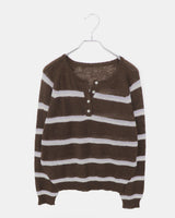 Trsen Stripe Button Henley Neck Long Sleeve Knit