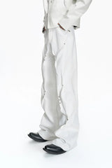 Pleated Studded Straight Jeans