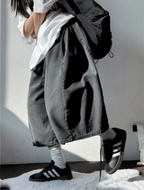 ASH🩶🩵 SIDE PINTUCK BALLOON DENIM BERMUDA 🩶🖤3COLOR 2SIZE