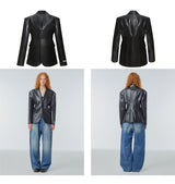 Power shoulder faux-leather jacket