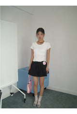 Back slit bow ribbed short sleeve tee