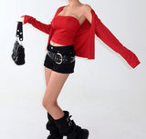 26FW Shirring Tube Top & Cardigan Set