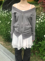 moodfit off-shoulder zip-up