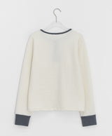 Hom ヘアリーボタン カラーマッチングニットTシャツ