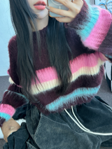 STRIPE CROPPED ANGORA KNIT 🩷🤎🩵🩶2COLOR