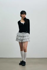 LYLA LAYERED CARDIGAN / BLACK-WHITE