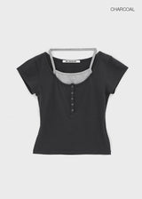 [MADE] ピエタホルターレイヤード半袖Tシャツ (Modal 38%)