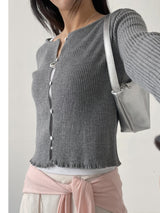 Ella Ribbed Frill Knit Cardigan