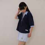 Navy Half Open Collar Tee