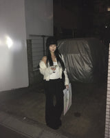 Banding black loose boots cut pants