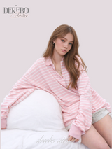 ピンクストライプルーズカラーTシャツ