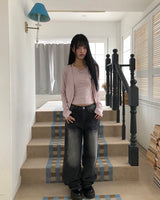 Seyu Back-Point Washed Denim Pants