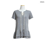 (2color) Eyelet Frill Tiered Rib Short Sleeve Tee