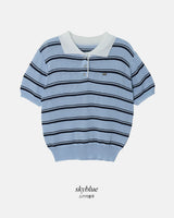 Border Collar Button Short Sleeve Knit (4color)