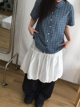 26SS★ [BAONHAUS] Krunen Linen Check Short Sleeve Shirt Blouse