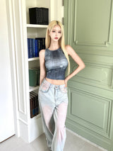 1335. Pink washing denim wide pt