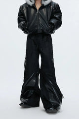 Deconstructed Wide Leg Wool Pants