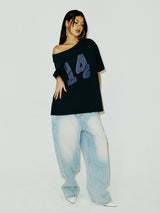 14 デニムオフショルダーT ネイビー