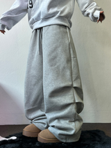 FLEECE❤RIVET TWO PIMTUCK LONG PANTS 🖤🤍🩶3COLOR