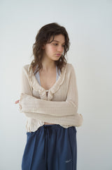 T/T Frill collar ribbed cardigan - beige