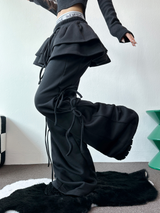 FLEECE PICKABLE❤RIBBON CANCAN BOOTSCUT WIDE 2 STYTLE PANTS🖤🩶🤎💛5COLOR