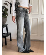 Grayish boots cut denim pants 