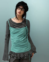 Stripe Ruffle Hem Layer Top
