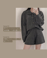 Knit cardigan & short pants set up