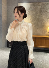 Loet Pintuck Pearl Sheer Lace Blouse