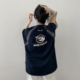 Shoes overfit logo printing color matching line short sleeve t-shirt