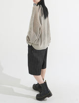 Pintuck Wide Raw Denim Bermuda Pants
