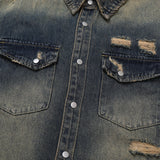 Groot damage denim short-sleeved shirt