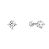 silver sparkle round barbell single piercing rhodium plating + 925 silver E070-03H