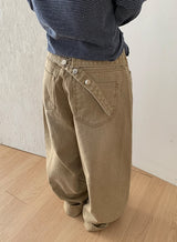 Crane Back Point Wide Washing Denim Pants
