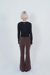 LEPPARD LOW-RISE SLIT PANTS_BROWN