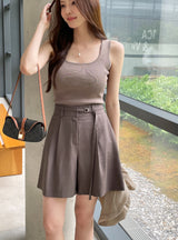 Dinet High-Waist Pintuck Shorts Slacks (Belt Set)