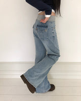 ユネル コントラスト バンディング ブーツカット デニムパンツ