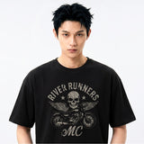 Men’s Cotton Short-Sleeve Cropped T-Shirt Motorcycle Black