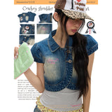 BETWEENAND Summer Retro Minimalist Denim Vest, Short-Sleeve Top for Women – New 2026 Outerwear with Free Badge