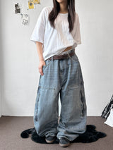 Kuchi Side Carpenter Zip Wide Balloon Pants 3color